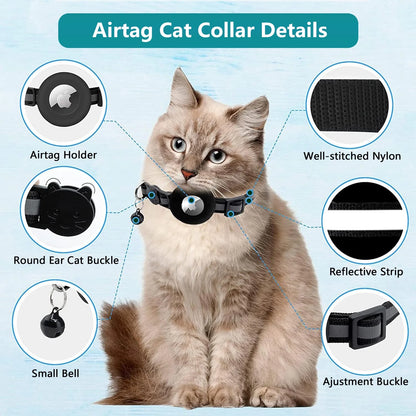 2 Pack Breakaway Airtag Cat Collar, Reflective Kitten Strap with Air Tag Case and Bell for Cat Kitten and Extra Small Dog, Pink & Black