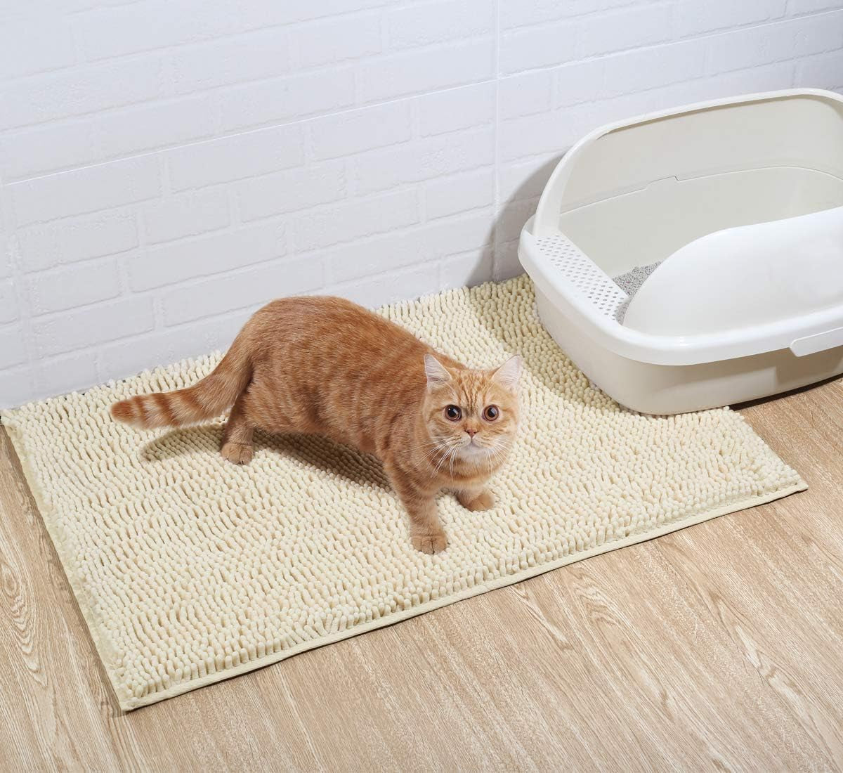 Cat Litter Mat, Litter Trapping Mat, 31"× 20" Cat Kitty Litter Rug with Waterproof Back, Super Soft for Cat'S Paws, Machine Washable, Beige