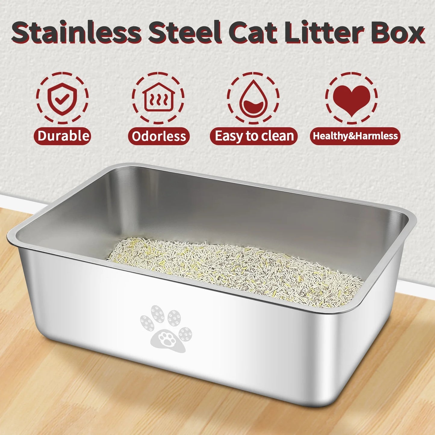 Cat Litter Box with High Sides Large Stainless Steel Cat Litter Pan 23.6" X 15.7" X 7.9"