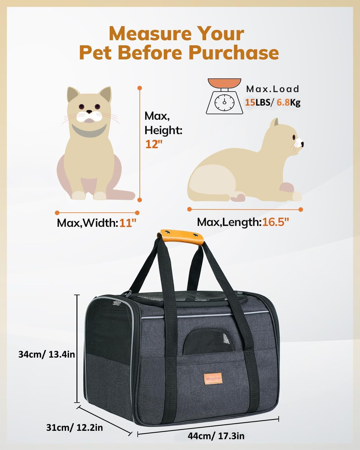 Pet Travel Carrier Bag, Portable Pet Bag - Folding Fabric Pet Carrier, Travel Carrier Bag for Dogs or Cats, Pet Cage with Locking Safety Zippers, Foldable Bowl, Airline Approved