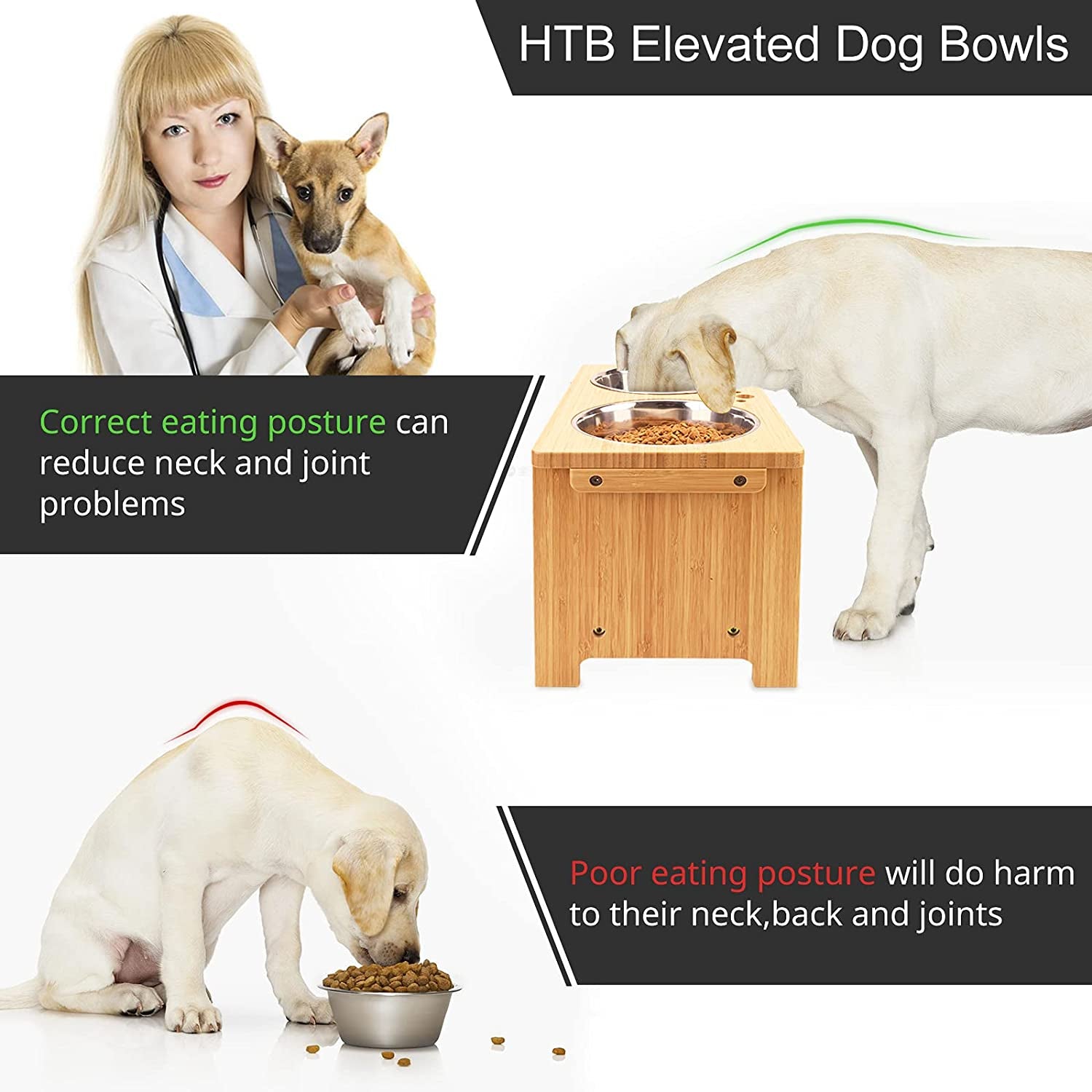 Elevated Dog Bowls,Raised Dog Bowl Stand with 2 Stainless Steel Bowls,Dog Food Water Bowls