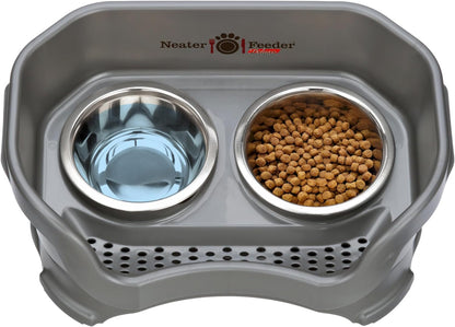 Neater Feeder - Deluxe Model - Mess-Proof Dog Bowls (Small, Gunmetal Grey) - Made in USA - Elevated, No Spill, Non-Tip, Non-Slip, Raised Stainless Steel Food & Water Pet Bowls