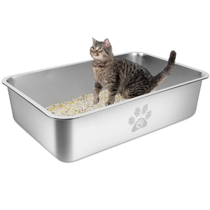 Cat Litter Box with High Sides Large Stainless Steel Cat Litter Pan 23.6" X 15.7" X 7.9"